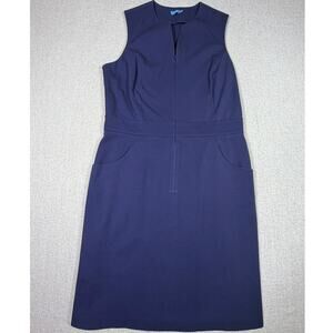 J. McLaughlin Women 12 Blue Sleeveless Shift Dress Knee Length Vacation Travel
